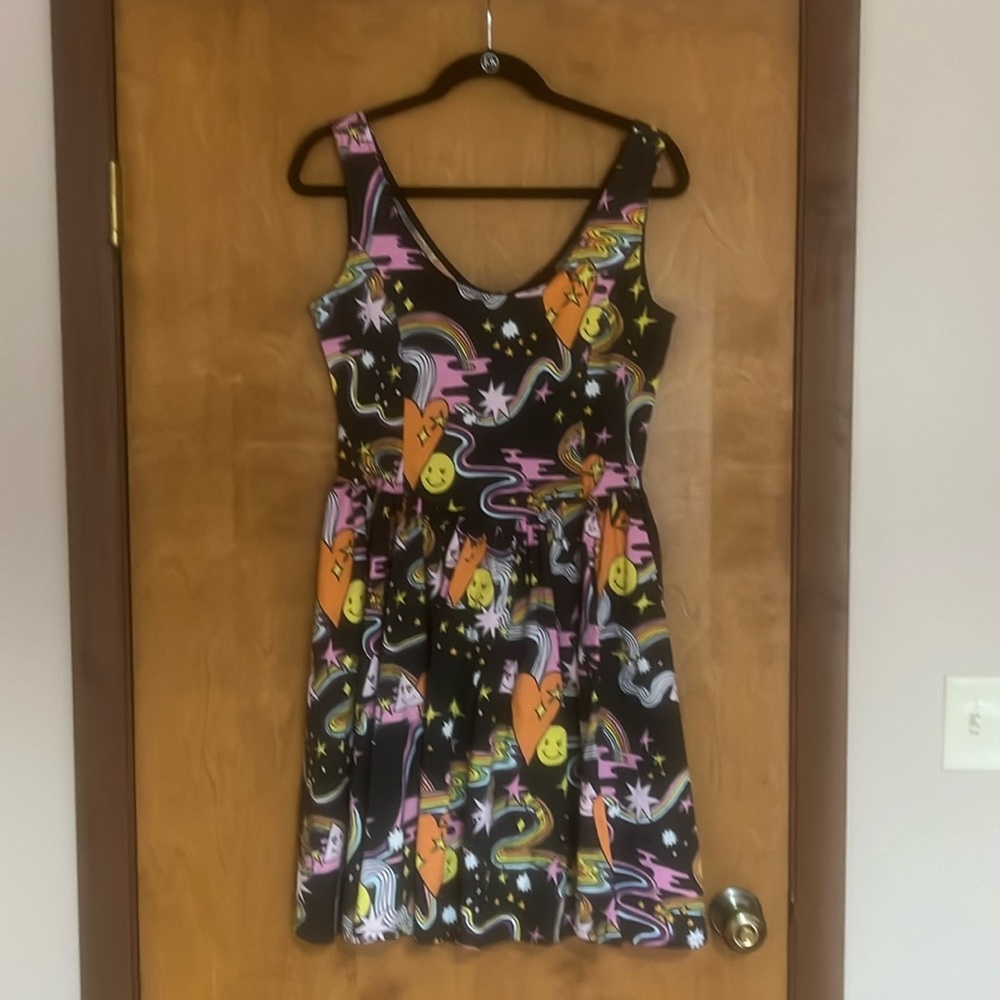 Nooworks Black Mini Dress with Pink, Orange, Yellow & Purple Print